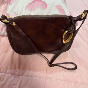 Bienen Davis Classic Brown Leather Shoulder Bag with Gold Accent